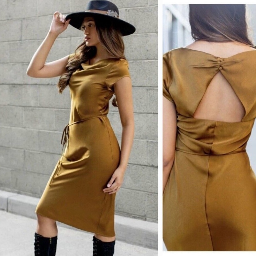 Joyfolie Olive Satin Sheath Dress